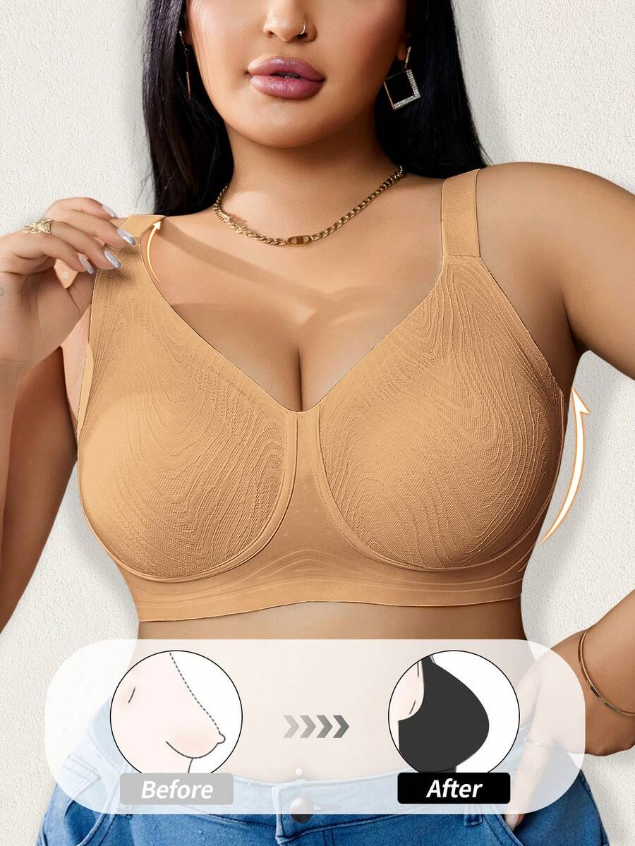 NudeFit 1 pieza Sujetador sin costuras inalámbrico de talla grande - Caqui - Ver 1