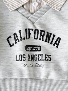 SHEIN Baby Girl2 In 1 Shirt Collar Letter Print Casual Sweatshirt