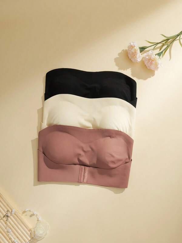 NudeFit 3pcs Women's Plus Size Wireless Front Closure Bras, Solid Color