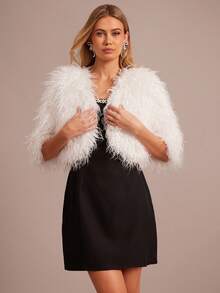 Enchnt Manteau court en fourrure blanc de luxe romantique pour femmes en automne-hiver, chic, élégant et pour les fêtes, les rendez-vous, les vacances, la remise des diplômes, les invités de mariage, le bureau, la sortie, Halloween, Noël, la rentrée scolaire, manteaux d'automne pour femmes, Nouvel An pour femmes - Blanc - Voir 5