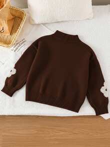 SHEIN Emery Rose Kids Young Girl Ditsy Floral Casual Sweater In Fall/Winter - Brown - View 2