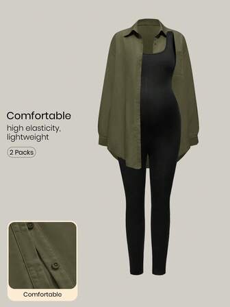 Modmama 2pcs Maternity Solid Color Sleeveless Jumpsuit Set