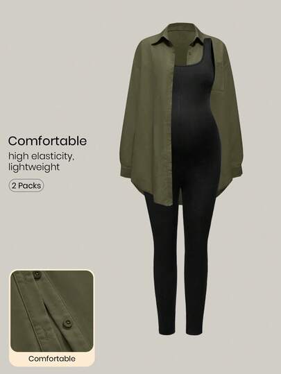 Modmama 2pcs Maternity Solid Color Sleeveless Jumpsuit Set