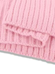 EMERY ROSE Casual Solid Color Stand Collar High Slit Sweater, Autumn/Winter - Baby Pink - View 8
