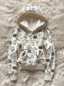 INAWLY Casual Full Print Fleece Hooded Sweatshirt, Autumn/Winter - Multicolor - View 1