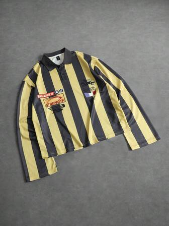 Street Life Men's Preppy Contrast Color Simple Print Long Sleeve Polo Shirt