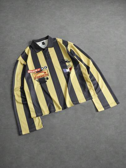 Street Life Men's Preppy Contrast Color Simple Print Long Sleeve Polo Shirt