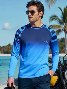 Manfinity VDAYZ Męski strój kąpielowy Rash Guard z długim rękawem Ombre - Granatowy - Zobacz 3