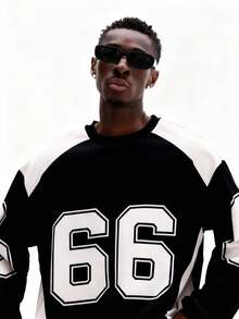 SUMWON 男士圆领数字印花套头卫衣，撞色拼接设计，休闲百搭 - 彩色 - 查看 6