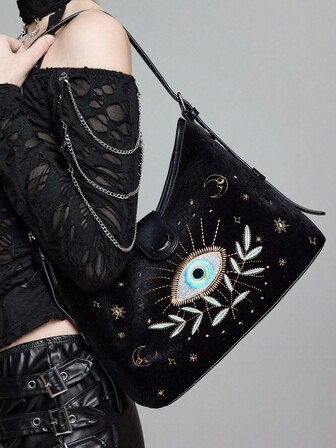 Fairycore Damen Lässig Umhängetasche mit Augen-Stickerei Design, geeignet für den täglichen Gebrauch