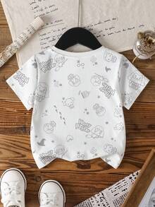 HARRY POTTER X SHEIN Young Girl Summer Allover Print Short Sleeve T-Shirt - White - View 2