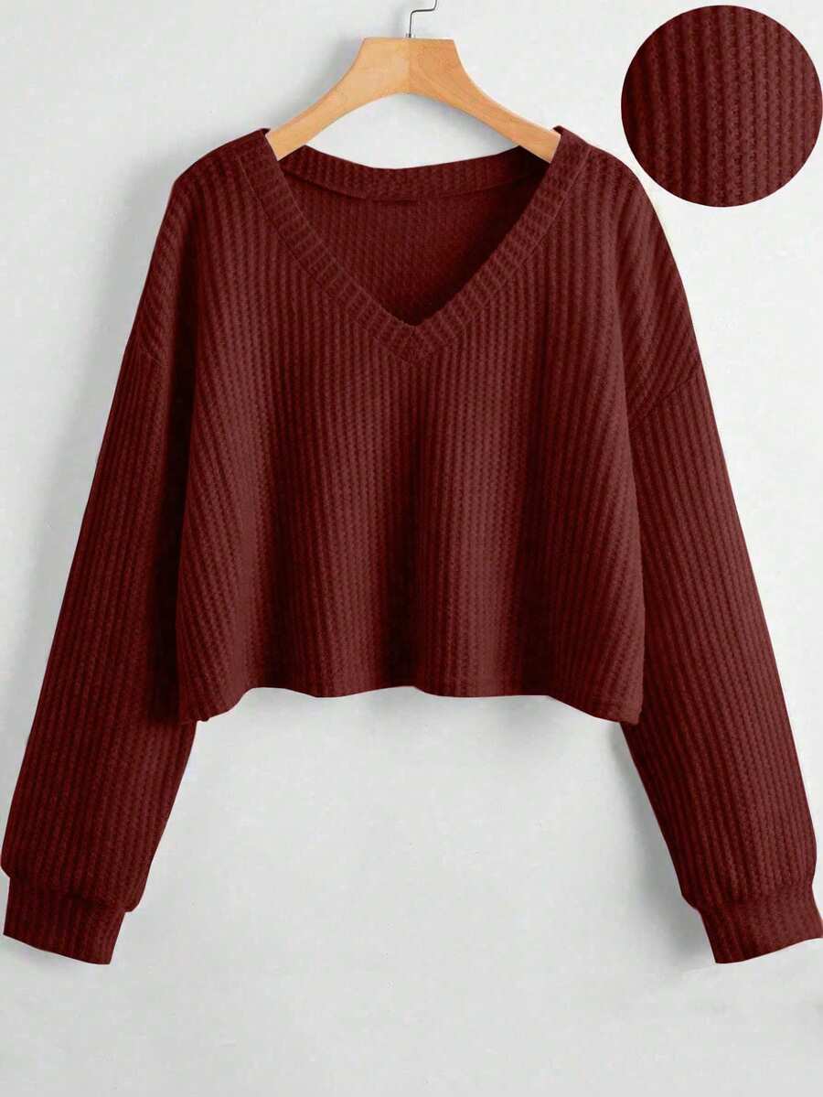 SHEIN Unity Women's Casual Solid Color Long Sleeve T-Shirt, Versatile For Autumn - Rust Brown - View 1