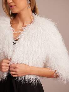 Enchnt Manteau court en fourrure blanc de luxe romantique pour femmes en automne-hiver, chic, élégant et pour les fêtes, les rendez-vous, les vacances, la remise des diplômes, les invités de mariage, le bureau, la sortie, Halloween, Noël, la rentrée scolaire, manteaux d'automne pour femmes, Nouvel An pour femmes - Blanc - Voir 2