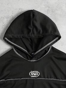 ROMWE MEN Casual Men's Loose Fit Contrast Color Patchwork Hoodie - Black - View 3