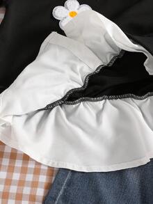 少女卫衣，休闲学院风百搭二合一卫衣衬衫领，数字字母印花豹纹图案，宽松版型 - 黑色 - 查看 7