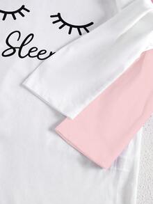 4pcs/Set Girls Cute Pink & White Winter Pajamas,English Letter & Eyelash Print Top,Plaid Pants,Scrunchie,Sleep Loungewear Outfit - Pink - View 7