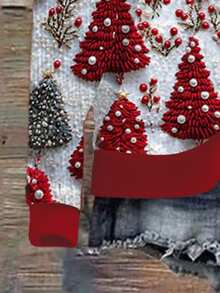 EMERY ROSE 女士休闲 3D 圣诞树针织印花运动衫，圆领套头衫长袖女士圣诞运动服 - 彩色 - 查看 3