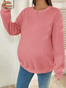 SHEIN 冬季加厚纯色休闲哺乳上衣 - 藕粉色 - 查看 5