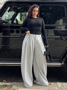 NegzBox Women's Summer Vintage Casual Hippie Street Oversized French Grey Curved Hem Baggy Pants - Light Grey - View 1