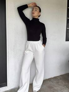 Andrea Bello Oversized Fleece Sweatpants Spring Vacation Airport Casual 90's Summer Airport Fall Autumn Winter Christmas - White - View 5