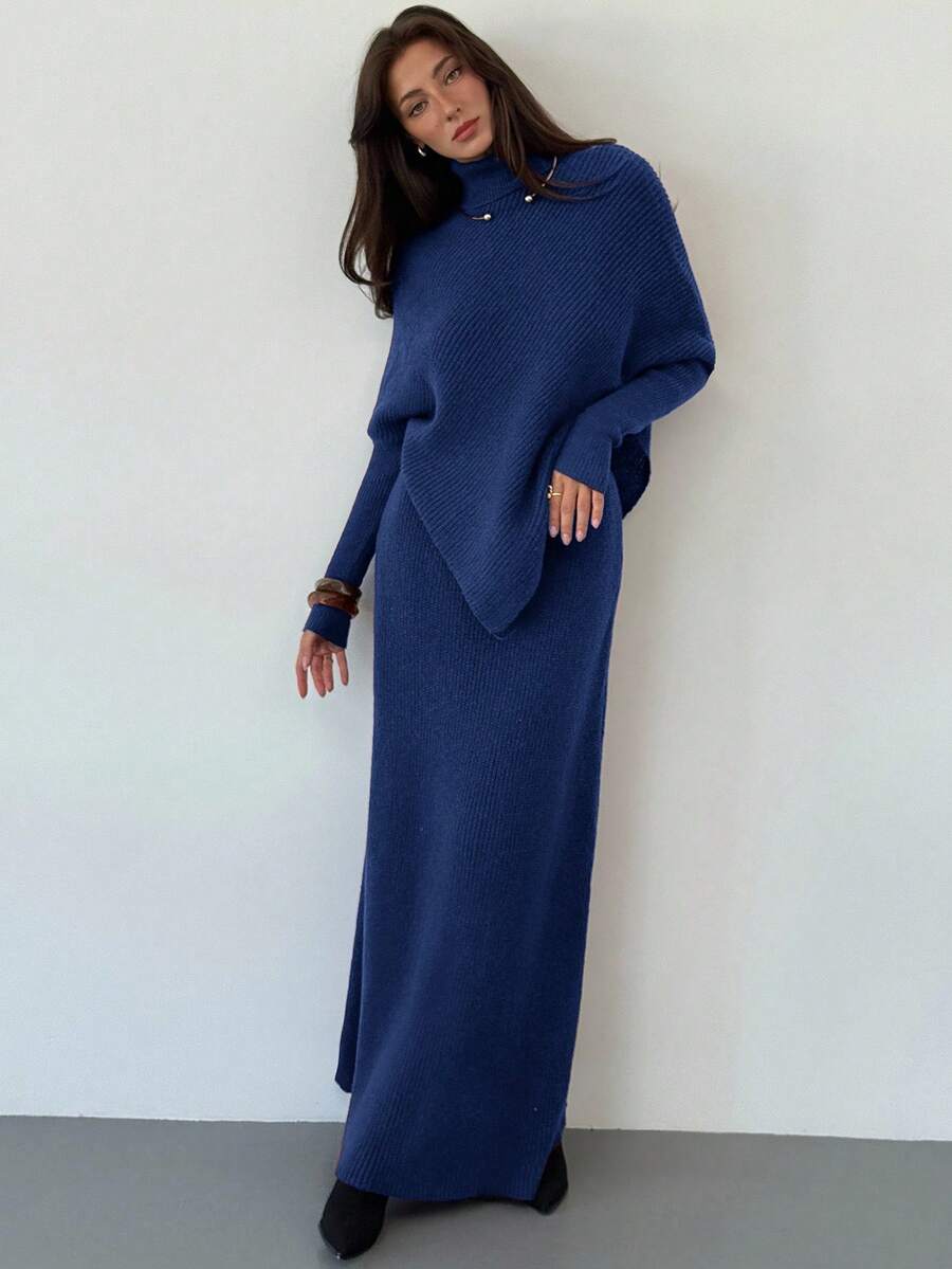 Aloruh 紫色针织两件套 新款冬季加厚女式毛衣裙宽松两件套 - 藏蓝色 - 查看 1