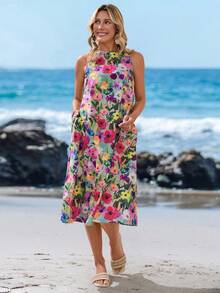 SHEIN LUNE Women's Casual Ditsy Floral Romantic Midi Dress, Suitable For Spring/Summer, Vintage Style Suitable For Going Out Chic Dress,Vacation - Multicolor - View 7