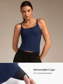 GLOWMODE FeatherFit™ Recharge 修身低领可调节肩带可拆卸胸垫腰长运动背心，适合低冲击瑜伽、普拉提、日常休闲穿着，秋冬季皆宜。