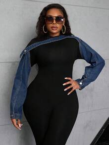 SHEIN CURVE+ Spring Plus Size Women Cowgirl Style Blue Denim Jacket, Unique And Spring - Dark Wash - View 8