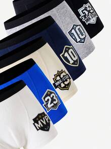 6pcs/Pack Colorful Sports Number Print Cotton Boxer Briefs For Teenage Boys
