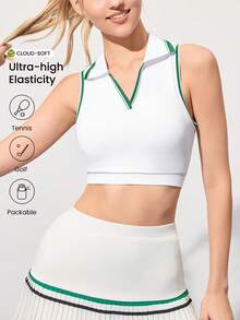 CourtClass 女士撞色滚边短款运动文胸 - 彩色 - 查看 1