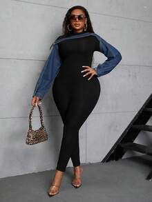 SHEIN CURVE+ Spring Plus Size Women Cowgirl Style Blue Denim Jacket, Unique And Spring - Dark Wash - View 6