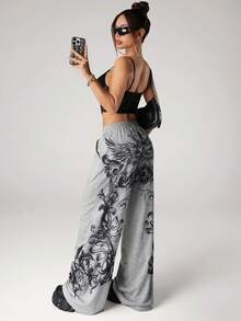 SHEIN ICON Petite Quần thể thao nữ phong cách punk thời trang, dáng rộng thoải mái. - Xám - Xem 5