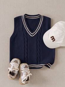 PrepCrw 男童学院风扭花V领针织背心