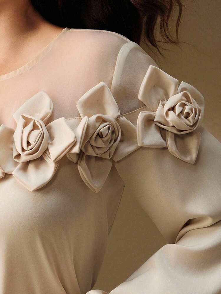 Handmade 3D Floral Elegant Blouse For Women, Spring/Autumn