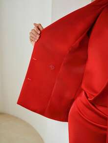 ZEYLAH Satin Patchwork Elegant Women's Blazer Jacket With Lapel Neck And Double-Breasted Buttons - Red - View 8