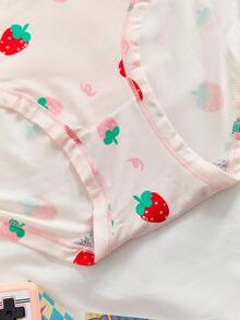 Eraneu 1pc Women's Strawberry Print Elastic Waist Casual Briefs