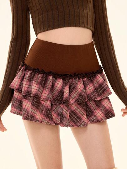 ROMWE Avant Jupe mini à taille basse style rétro et doux cœur patchwork pour femmes