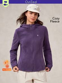 OutZeal Women Soft Warmth Fleece Slim Fit Hood Outdoor Fleece Jacket Hiking Camping Fall Winter - Purple - View 10
