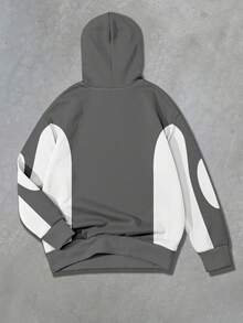 Manfinity EMRG Men's Casual Fashionable Street Hoodie With Letter Print And Contrast Color, Warm Thermal Lining For Autumn/Winter - Multicolor - View 2