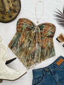 Soleia 女士波西米亚印花针织吊带背心，适合秋冬度假 - 彩色 - 查看 7