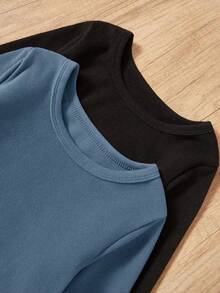 SHEIN Genkimix Kids 2pcs Young BoySoft Fleece Long Sleeve Top And Pants Underwear Set - Multicolor - View 6