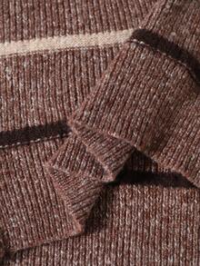 SHEIN Maternity Striped Round Neck Drop Shoulder Long Sleeve Casual Knit Dress - Brown - View 8