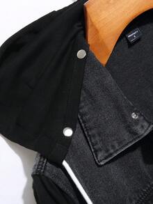 GALLERY FADE 男士前扣长袖口袋休闲牛仔连帽夹克，适合秋季 - 黑色 - 查看 7