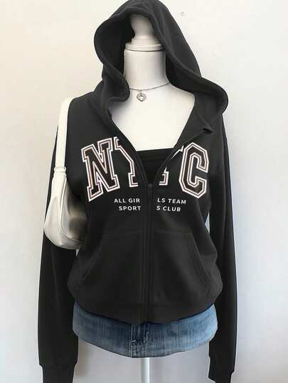 (Buyer's Size) Girls' Hooded Zip-Up Sweatshirt, 220G Sweatshirt Fabric