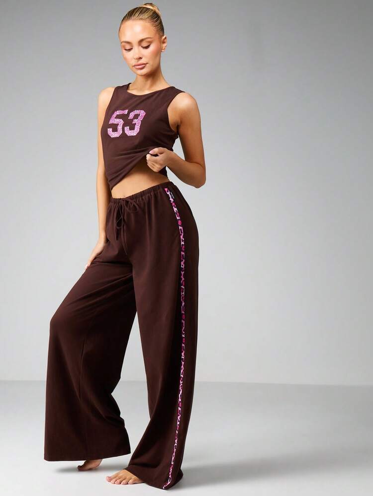 Missguided x Playboy Rhinestone Wide Leg Lounge Pants With Side Stripe Detail