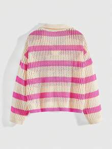 ROMWE Avant Suéter deportivo de punto con media cremallera para mujer, estilo callejero retro con aspecto universitario de vuelta al colegio - Multicolor - Ver 2