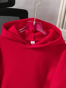 Tween Boys' Minimalist Casual Versatile Solid Color Loose Fit Sweatshirt, Autumn/Winter - Red - View 4