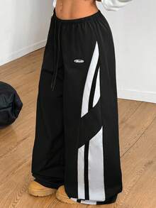 Coolane 女款春夏演唱会街头风外出拼色降落伞裤 - 黑色 - 查看 3