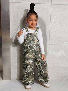 SHEIN Young Girl Sleeveless Loose Fit All-Over Print Denim Jumpsuit - Multicolor - View 7