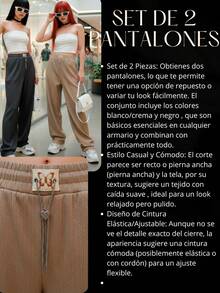 Kit de 2 pantalones de pierna amplia para mujer, multicolor, tela de algodón y poliéster, aptos para temporadas de primavera y verano, ajuste de cintura natural, sin bolsillos. Frescos, ligeros y cómodos. Pequeño broche metálico y cadenilla decorativos. Te llegarán 2 pantalones en colores al azar. - Multicolor - Ver 6